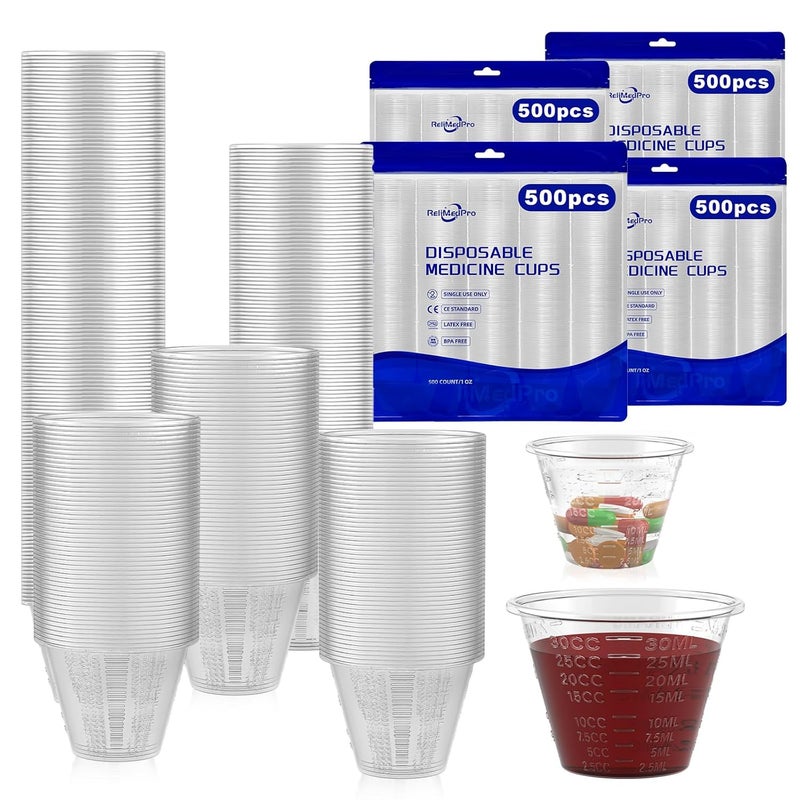 ReliMedPro Disposable Medicine Cups Graduated, Bulk Pack of 2000, 1 oz (30ml) Small Plastic Measuring Cup for Liquid Medication, Paint, epoxy, Pill and Resin - Image 1